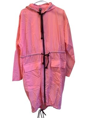 New WILD FABLE Woman’s Pink & Black Rain Coat Jacket Parachute Material Size XL
